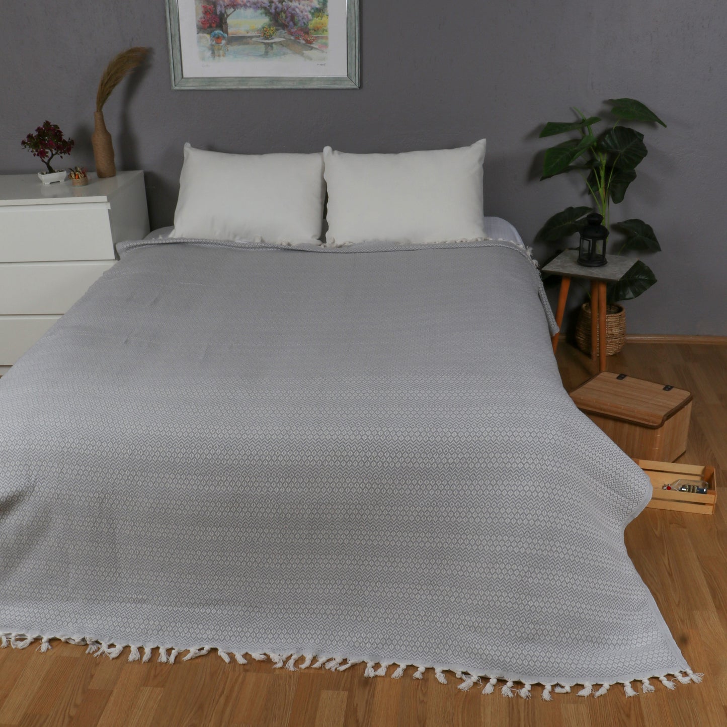 Tuiste Einzelbett Tagesdecke Grau Hellgrau 150x200 cm