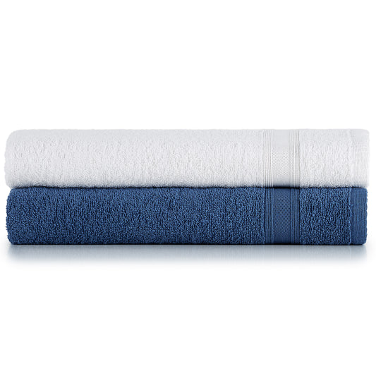 Bath towel set white blue 2 pieces 70x140