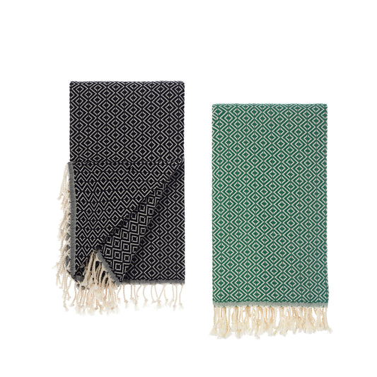 Sauna towels black green, pack of 2 beach towels, hammam towels, sauna towels