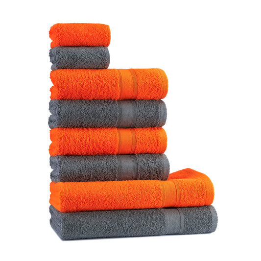 Towel set gray orange 8 pieces