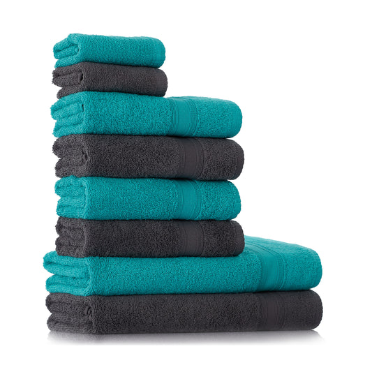 Towel set gray turquoise 8 pieces