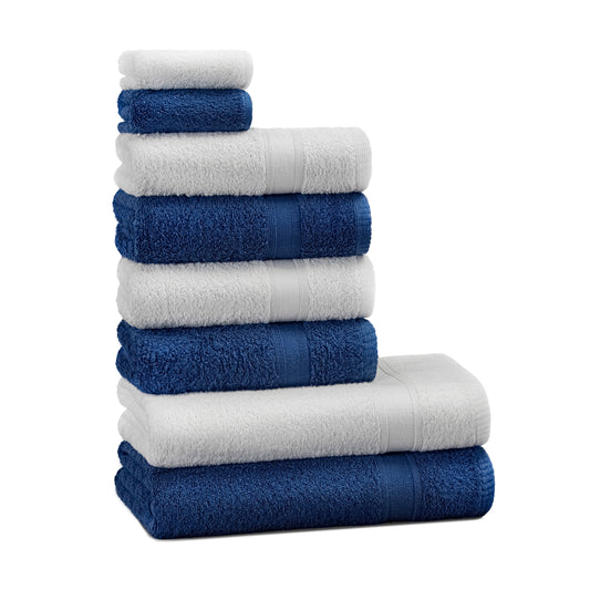 Towel set white blue 8 pieces