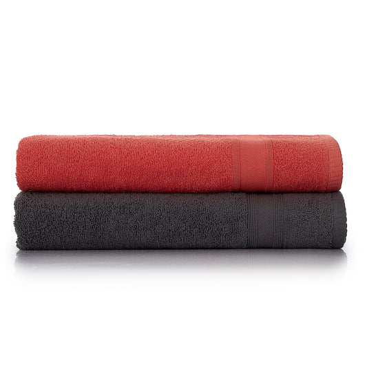Bath towel set gray red 2 pieces 70x140