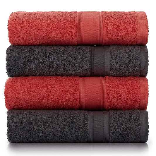 Towels gray red 4 pieces 50x90
