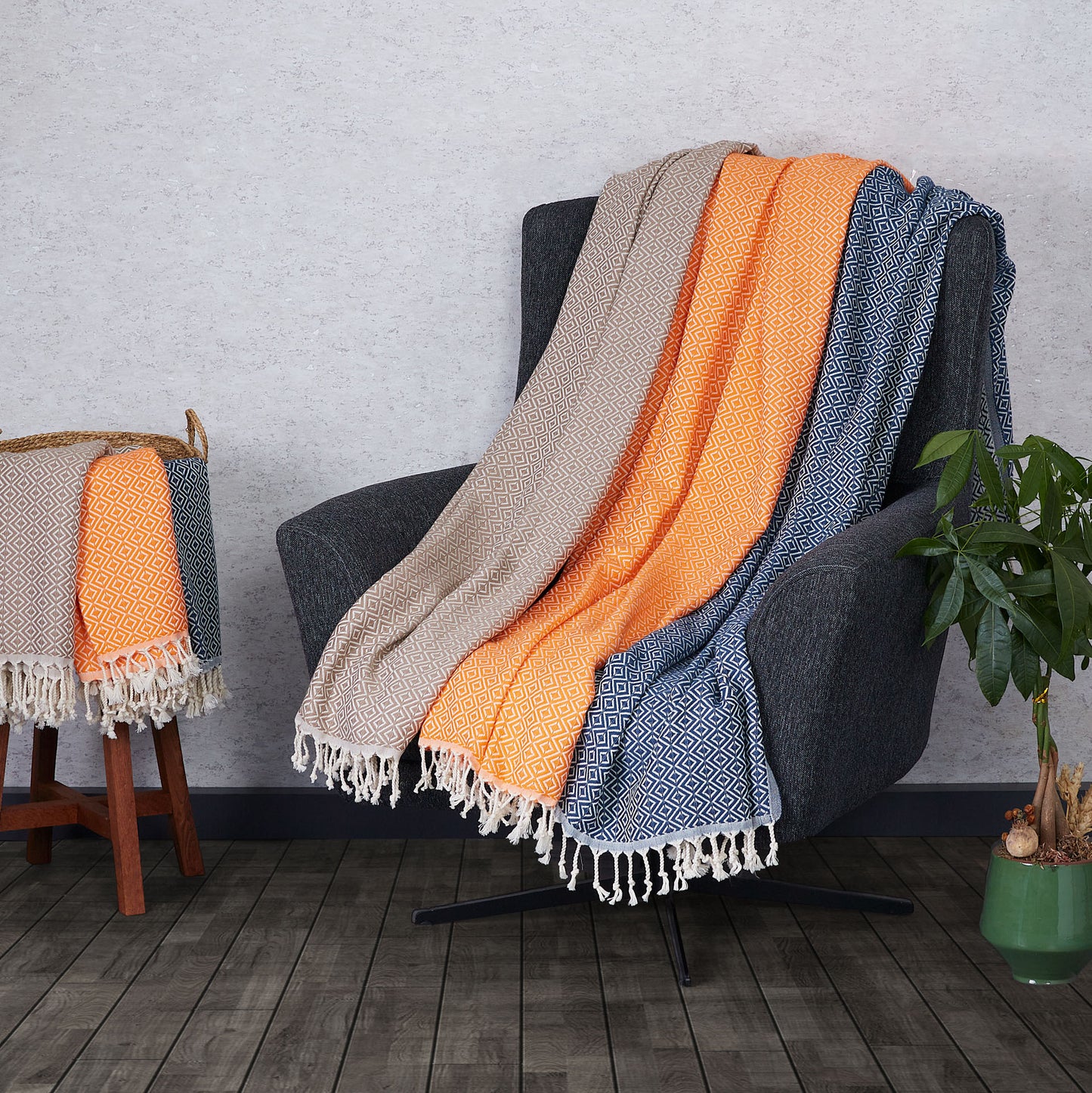 Saunatücher Petrol Blau - Beige, Strandtuch, Hamamtuch, Saunahandtuch