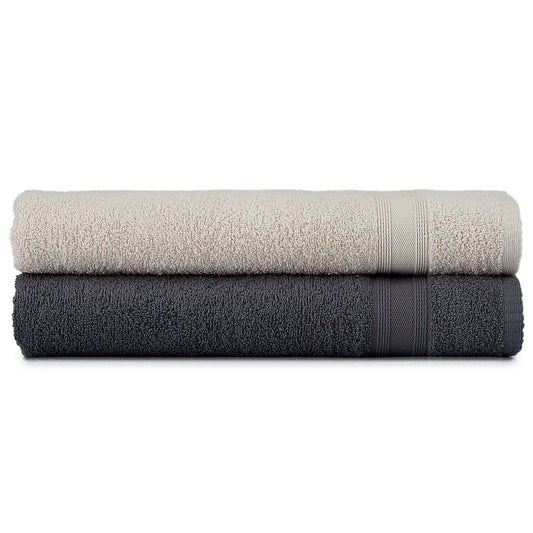 Bath towel set gray beige 2 pieces 70x140