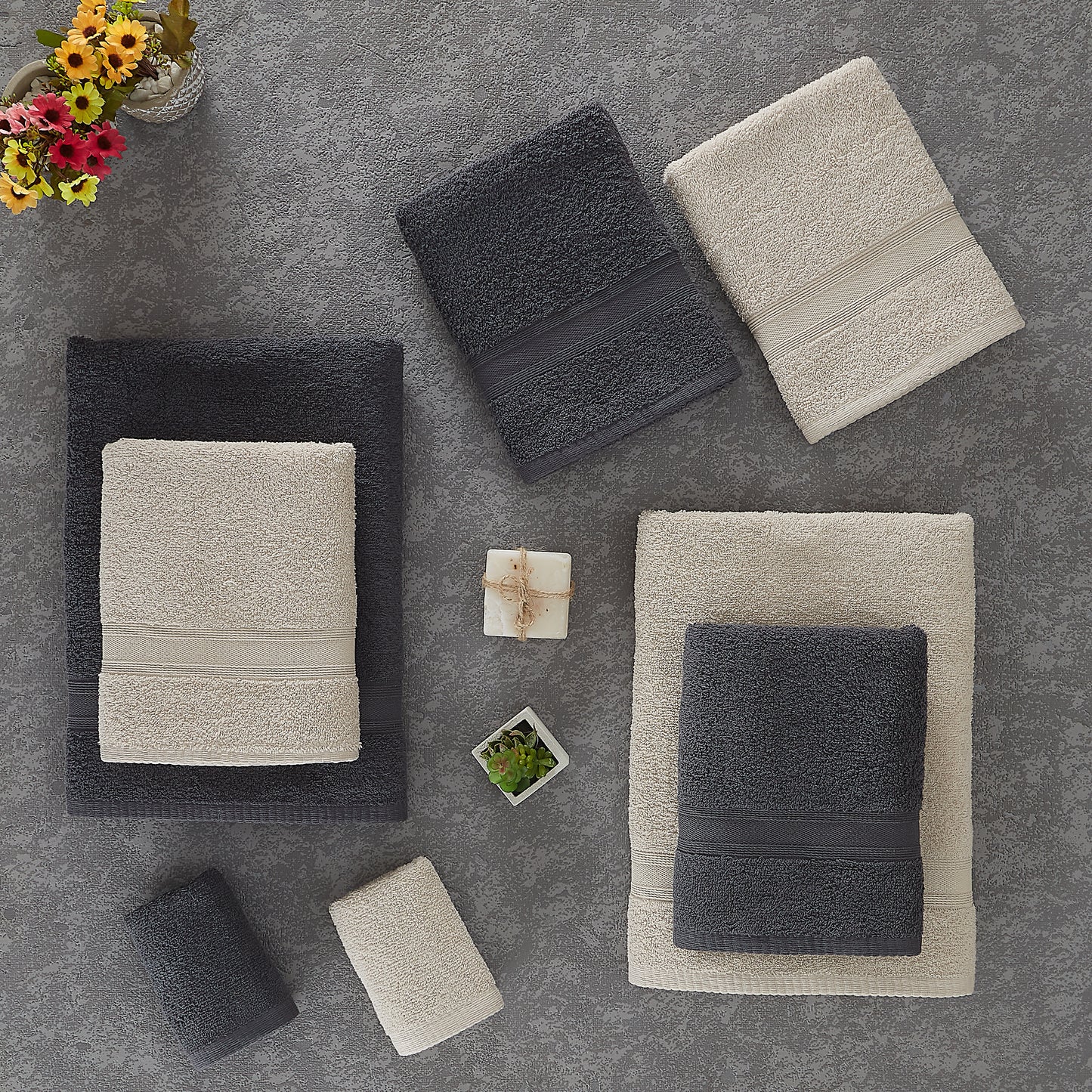 Handtücher Set Grau Beige 8 Teilig