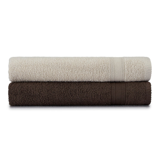 Bath towel set beige brown 2 pieces 70x140