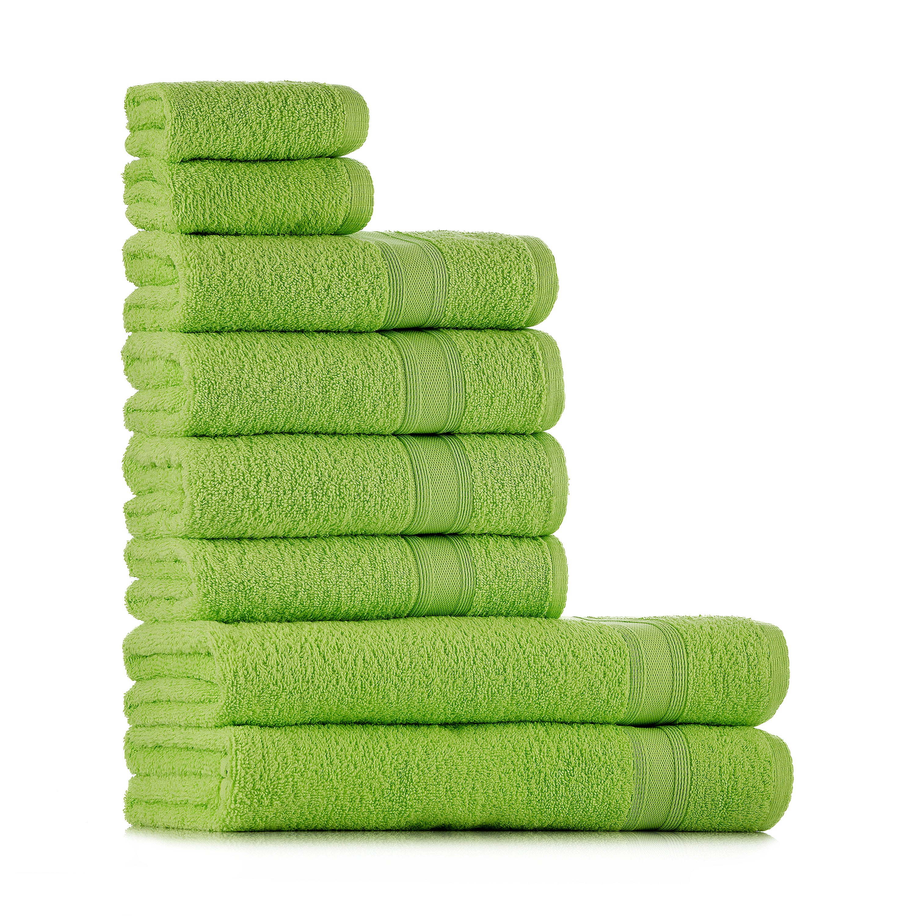 Handtücher Set Apfel Grün | %100 Baumwolle Handtuch Set 8 Teilig | 2X  Badetücher Set, 4X Handtücher, 2X Gästetücher | Weich und Saugstark – Tuiste