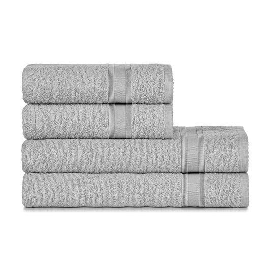 Towel set silver gray light gray 4 pieces, 2 bath towels 70x140 + 2 hand towels 50x90