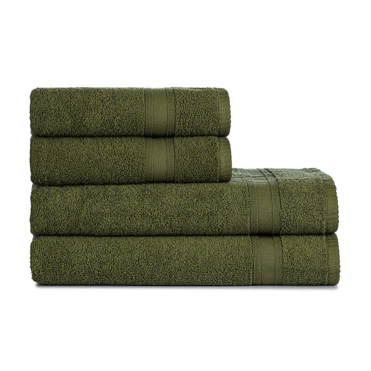 Towel set green dark green 4 pieces, 2 bath towels 70x140 + 2 hand towels 50x90