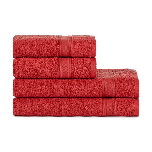 Towel set red dark red bordeaux 4 pieces, 2 bath towels 70x140 + 2 hand towels 50x90