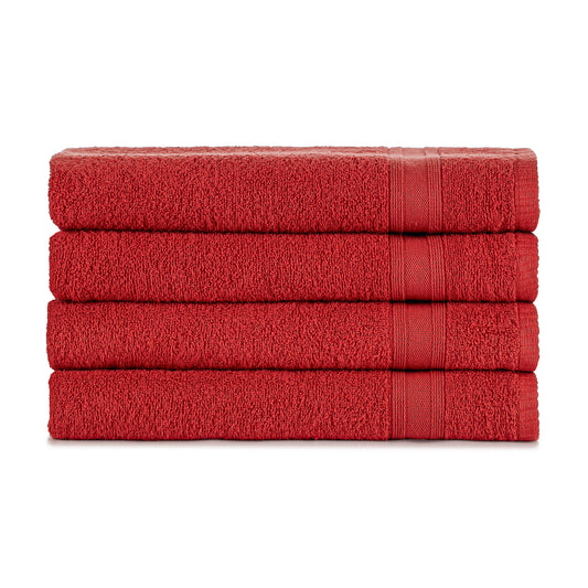 Bath towel set red burgundy dark red 4 pieces, 4x bath towels 70x140