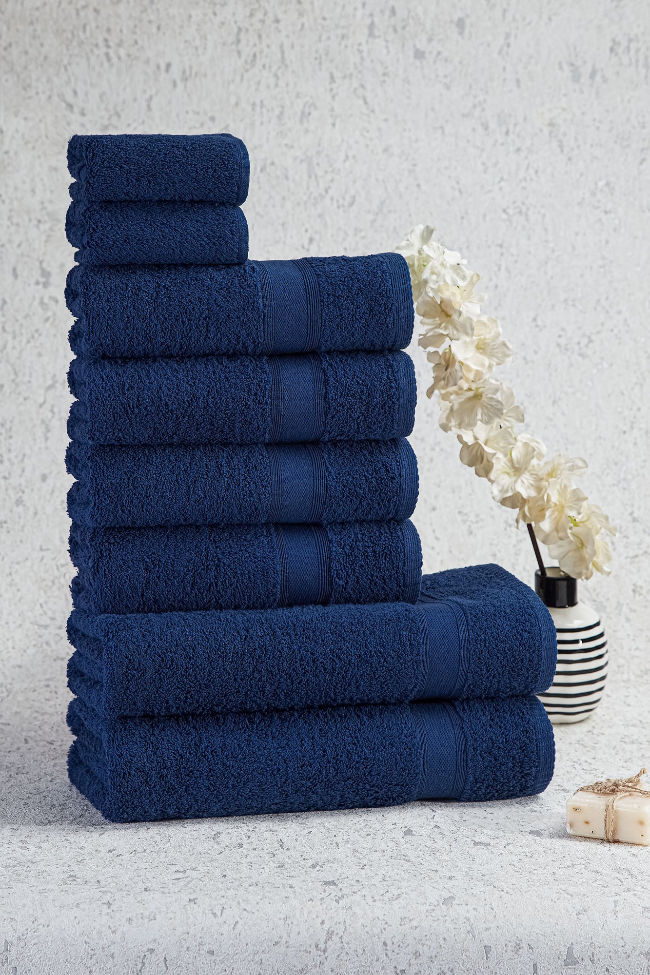 Handtücher Set Navy Blau 8 Teilig