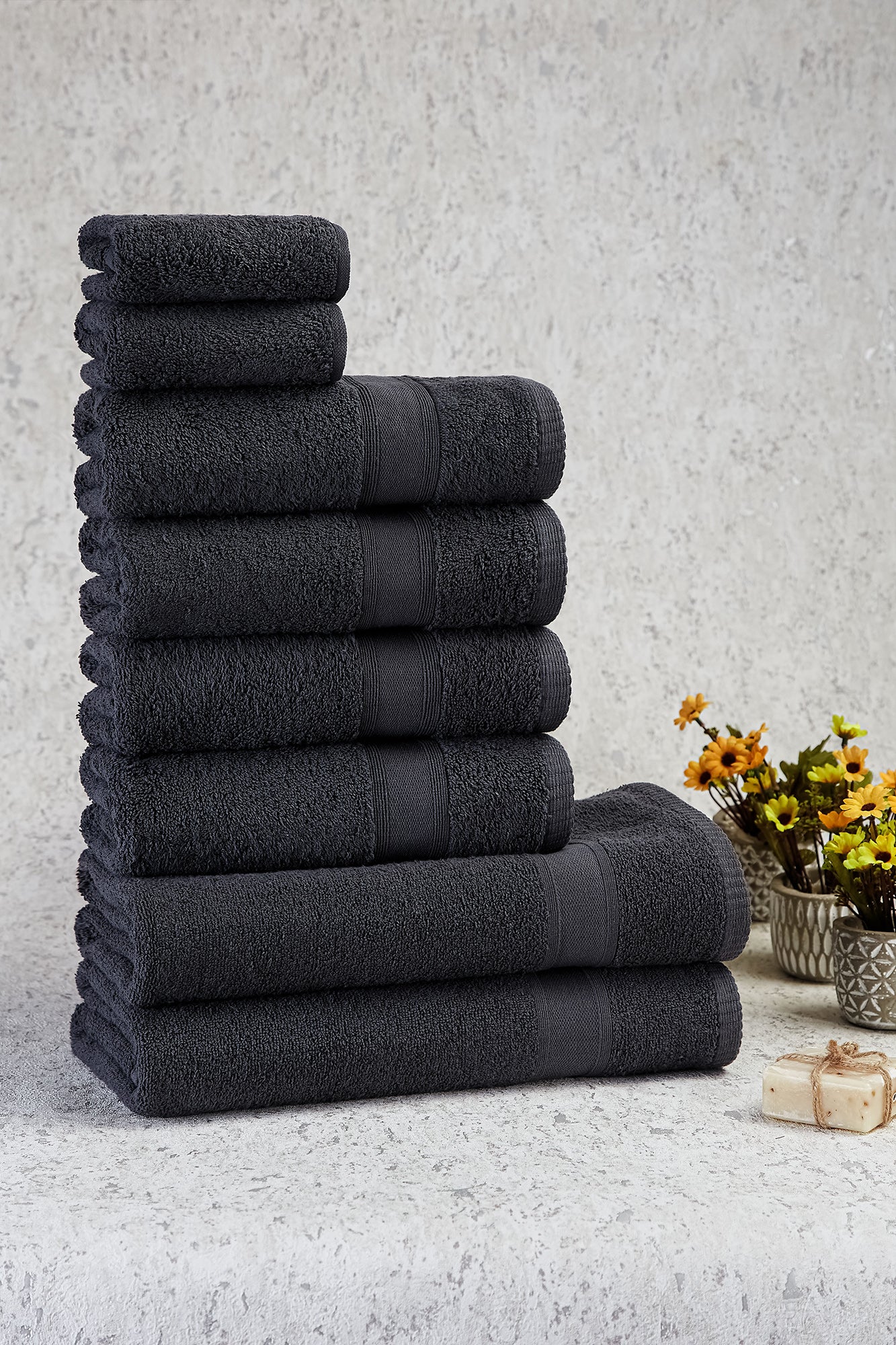 Handtücher Set Anthrazit Grau 8 Teilig