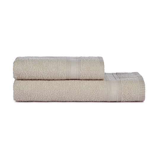 Towel Set Beige Sand Cream 2 Pieces Absorbent Soft Luxury