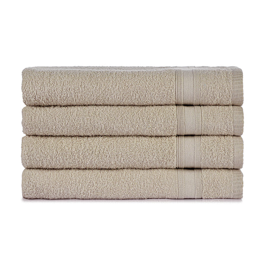 Bath towel set beige sand cream 4 pieces, 4x bath towels 70x140