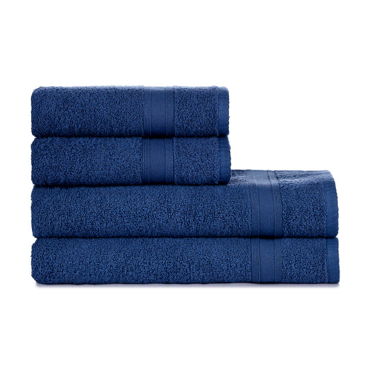 Towel set navy blue 4 pieces, 2 bath towels 70x140 + 2 hand towels 50x90