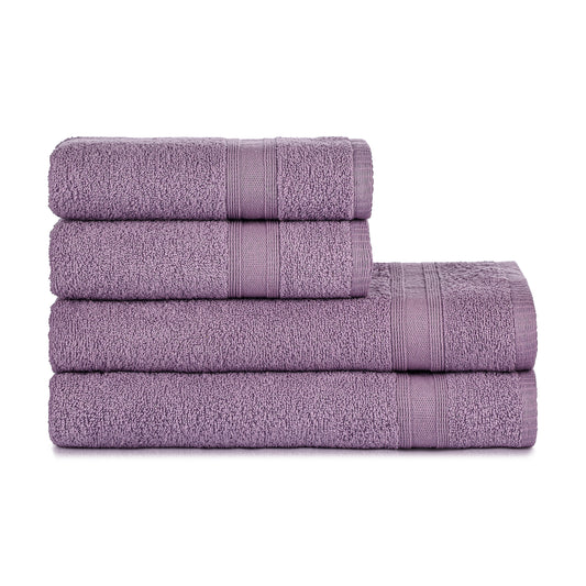 Towel set lavender purple 4 pieces, 2 bath towels 70x140 + 2 hand towels 50x90