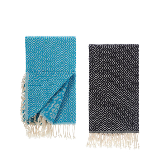 Sauna towels turquoise - black, pack of 2 beach towels, hammam towels, sauna towels
