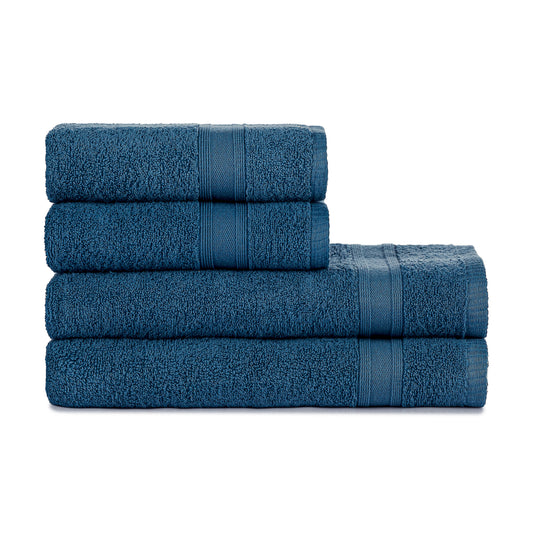 Towel set petrol blue 4 pieces, 2 bath towels 70x140 + 2 hand towels 50x90