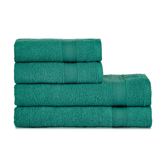 Towel set turquoise 4 pieces, 2 bath towels 70x140 + 2 hand towels 50x90