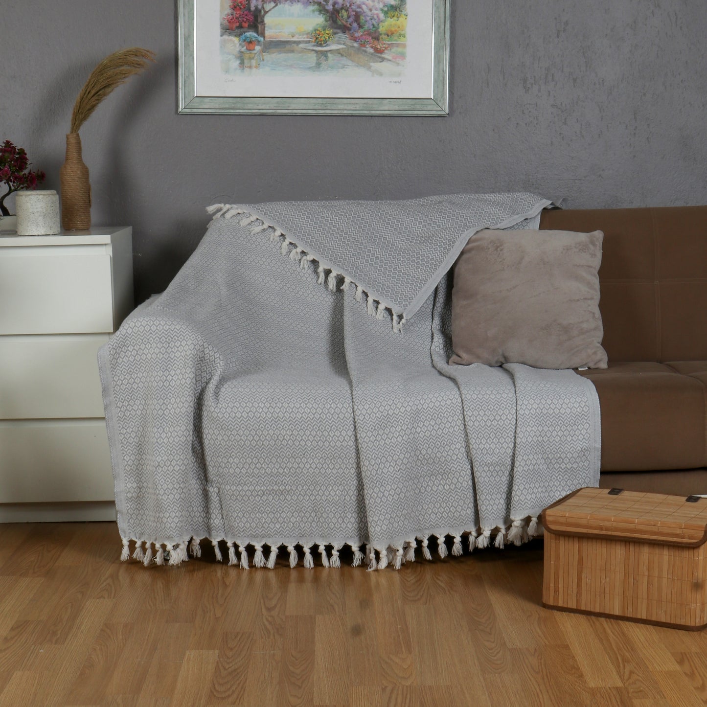 Tuiste Einzelbett Tagesdecke Grau Hellgrau 150x200 cm