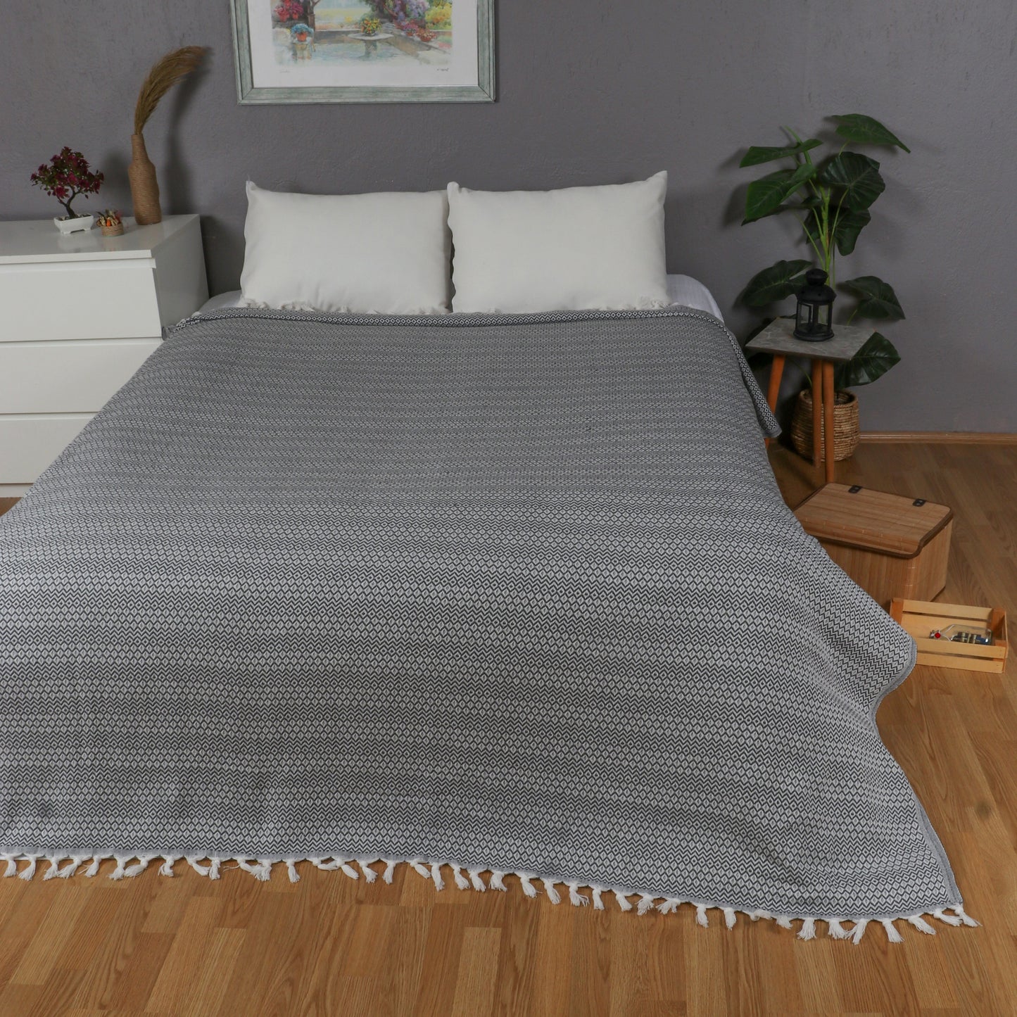 Tuiste Doppelte XXL Tagesdecke Anthrazit Grau 250x265 cm