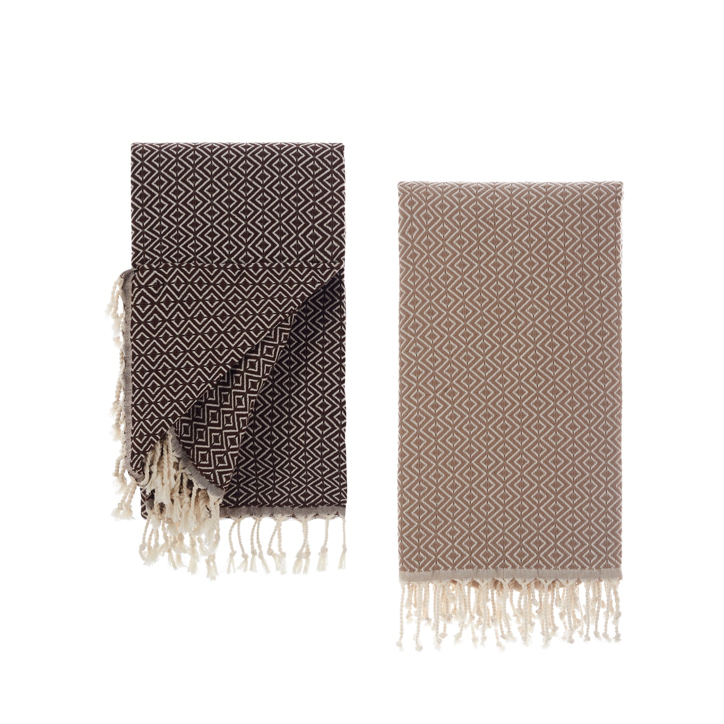 Saunatücher Beige Braun, 2 er Pack Strandtuch, Hamamtuch, Saunahandtuch