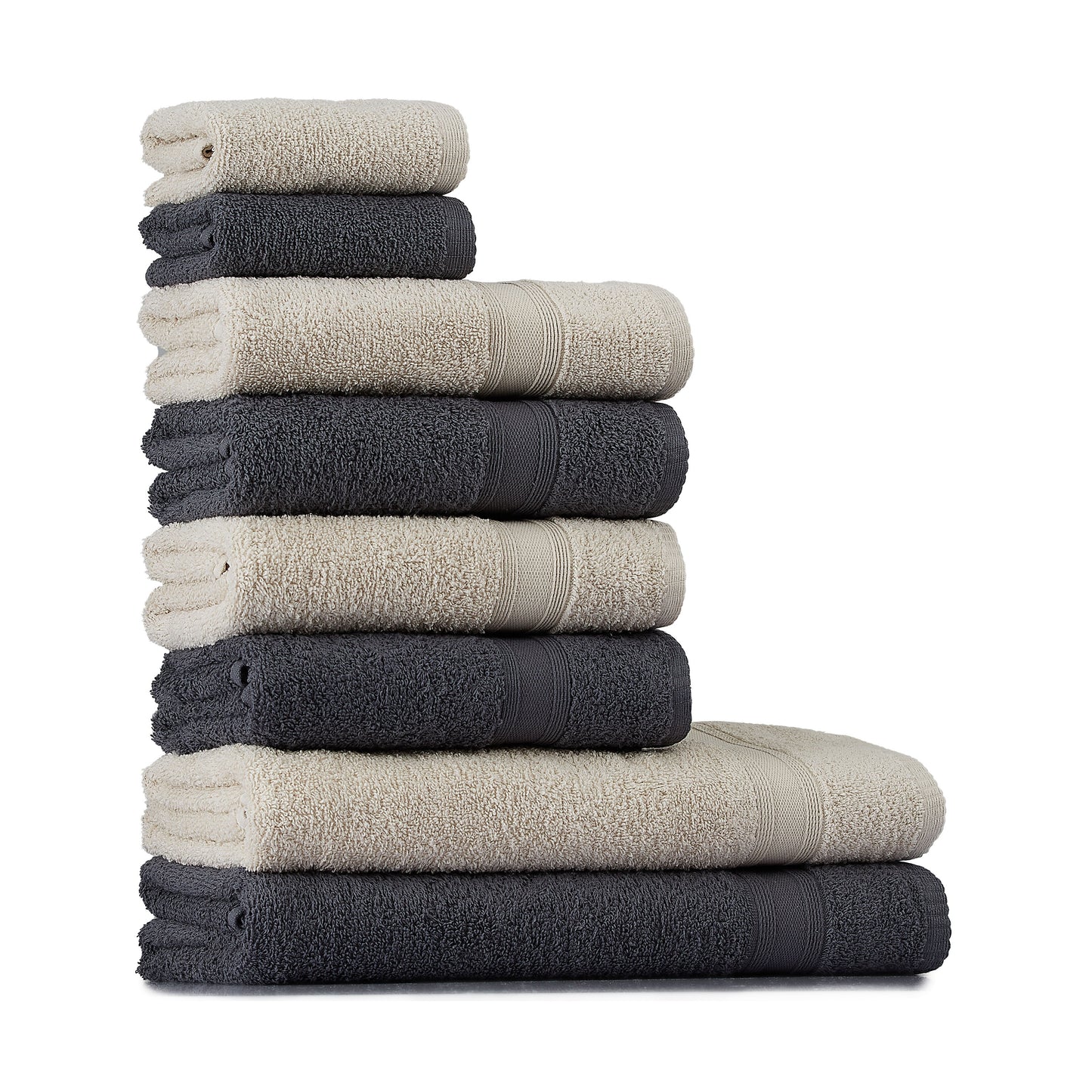 Handtücher Set Grau Beige 8 Teilig