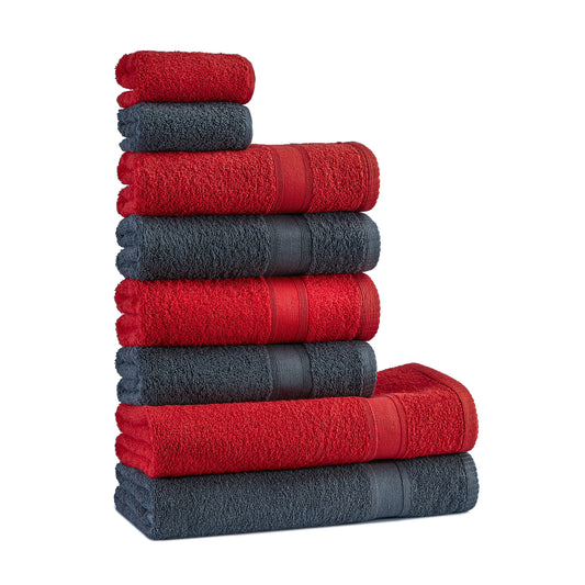 Handtücher Set Grau Rot 8 Teilig