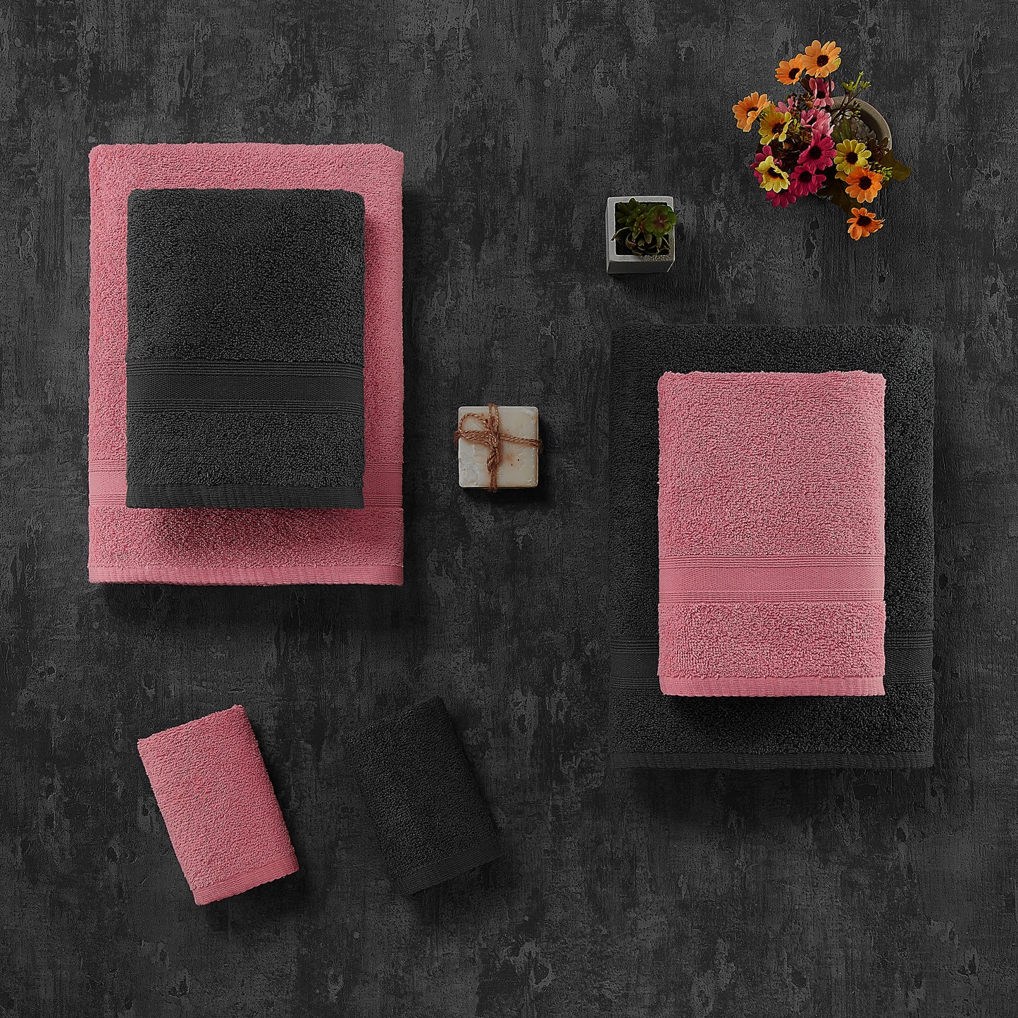 Handtücher Set Grau Rosa 8 Teilig