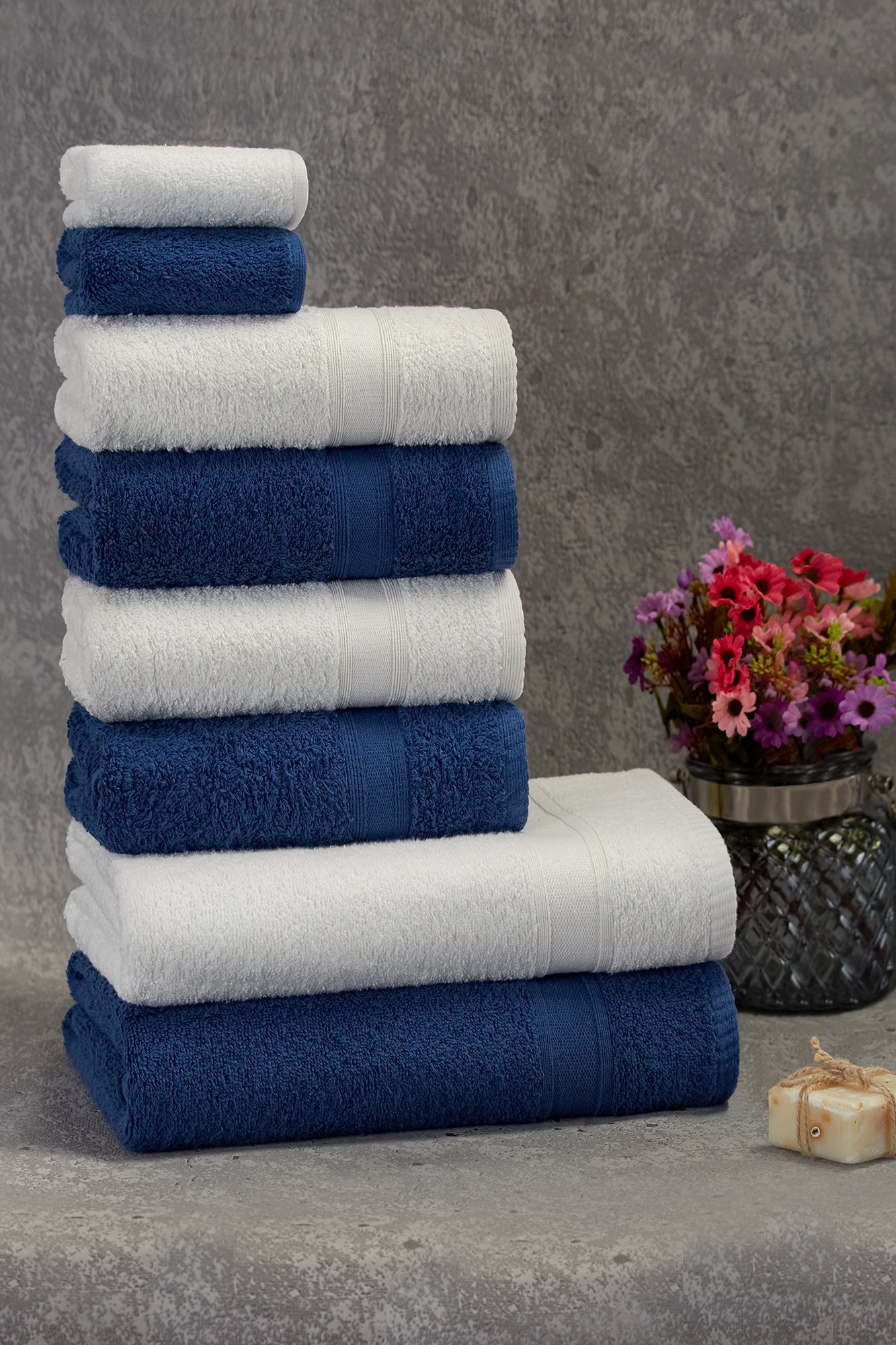 Towel set white blue 8 pieces