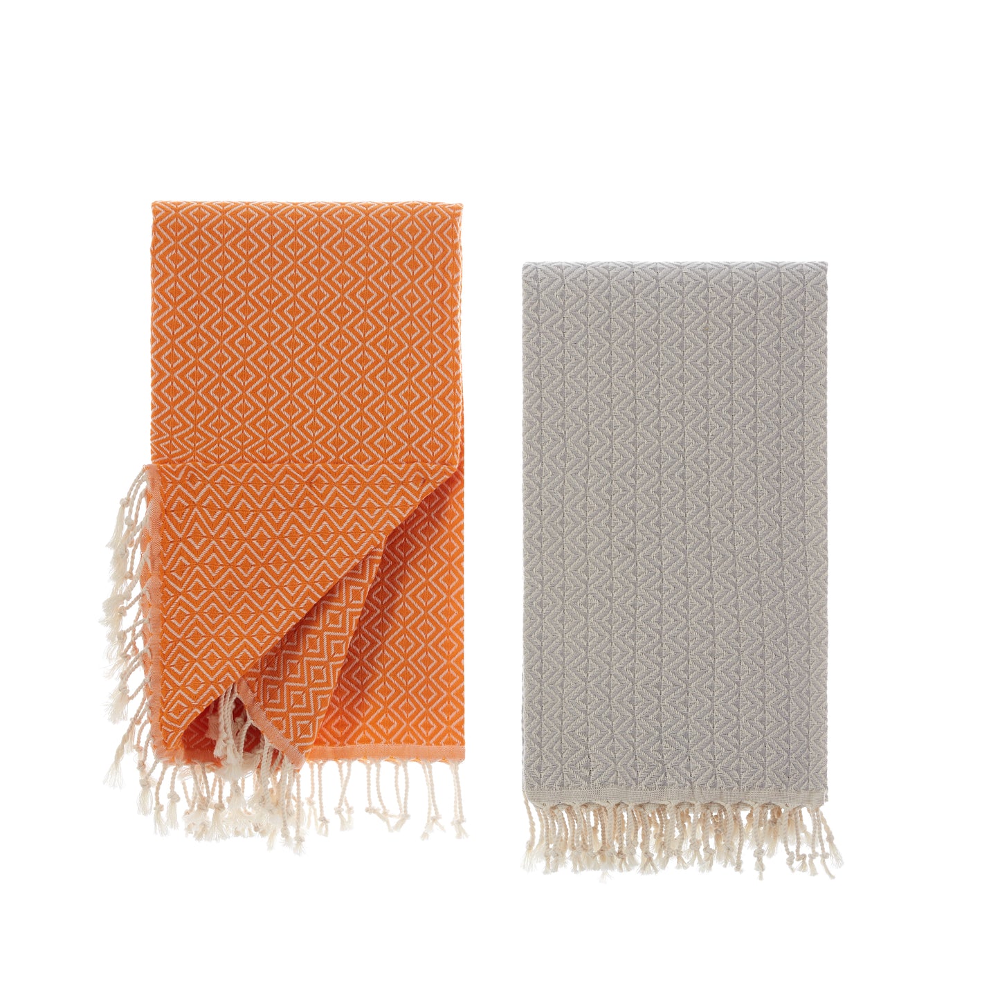 Saunatücher Orange - Grau, 2 er Pack Strandtuch, Hamamtuch, Saunahandtuch