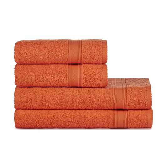 Handtücher Set Orange 4 Teilig, 2 Badetücher 70x140 + 2 Handtücher 50x90